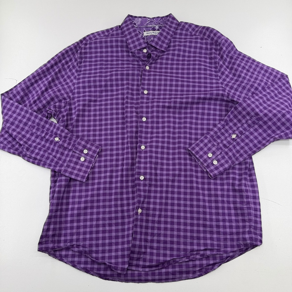 Tommy Bahama Mens XL Purple Gingham Pima Cotton Long Sleeve Button Down Shirt